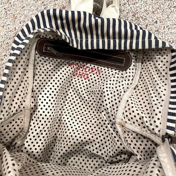 Steve Madden Backpack Blue & Creme Striped Canvas - Picture 5 of 5